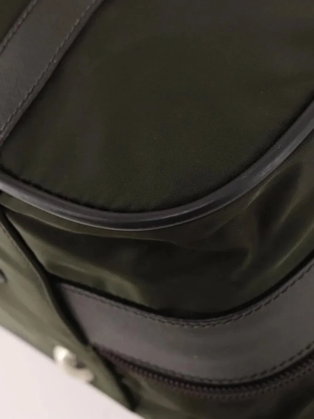 PRADA Business Bag Nylon Khaki Silver Auth ti3654